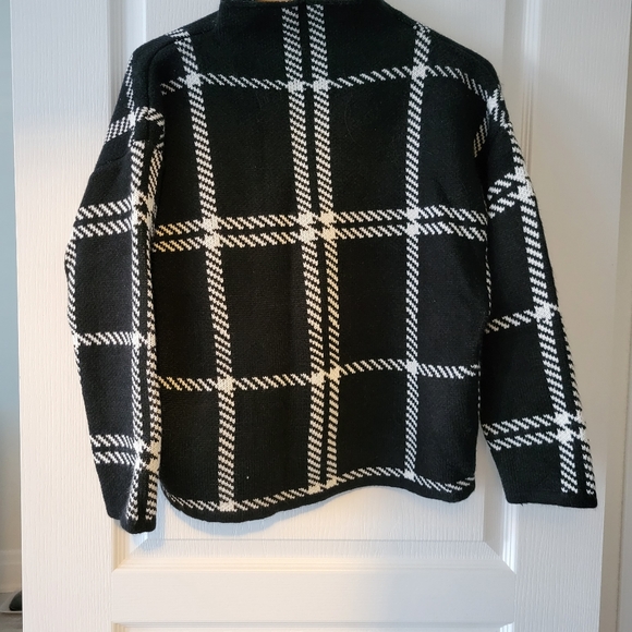 Pullover knit turtleneck Women Sweater Winter plaid black and white - Picture 4 of 5